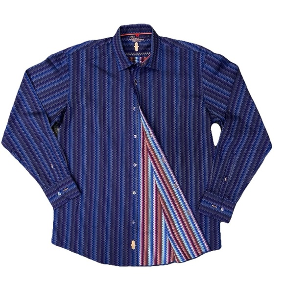 Luchiano Visconti Men’s Multi Color Chevron Striped Double Sided Shirt Size M - Picture 1 of 8